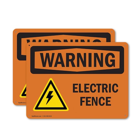 Signmission Electric Fence With Symbol OSHA Warning Sign, Aluminum, 14in W x 10in L, 2PK OS-2PACK-WS-A-1014-L-12088